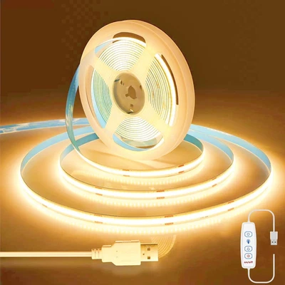 Striscia LED COB USB, 2 M, Dimmerabile, USB 5 V, Luce Bianca Calda, 3000 K, 640  - Immagine 1 di 4