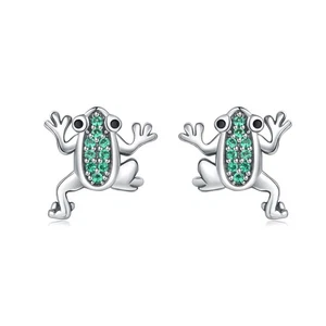 PANDOOA® Real S925 Sterling Silver Cartoon Cute Frog Gem Earrings Birthday Gift - Picture 1 of 7