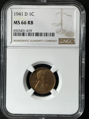 1941-D 1C RB Lincoln Wheat One Cent NGC MS66RB  6553431-019 - Image 1 of 2