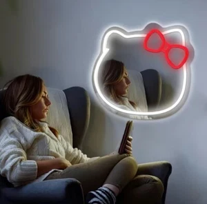 Neon Light Hello Kitty Acrylic Mirror Reflective Room Decoration Sanrio Red Bow - Picture 1 of 4