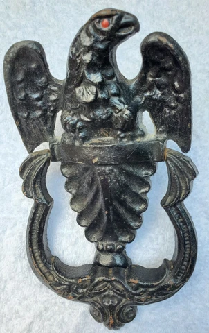 Vintage Red Eye Eagle Wilton Cast Iron Door Knocker 7-1/4" x 4-1/2" Antique Cover