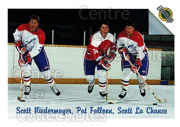 1991 Ultimate Draft #56 Pat Falloon, Scott Lachance, Scott Niedermayer - Image 1 of 1