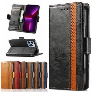 Cartera de Cuero Magnética Abatible Estuche Soporte para iPhone 16 Pro Max/16E/15/14/13/12/11 - Imagen 1 de 49
