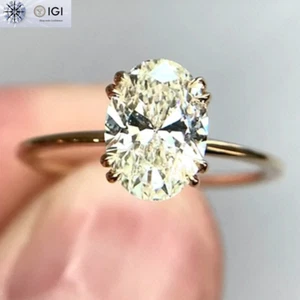 IGI 1.50Ct F VS1 Oval Cut Lab Grown Diamond Engagement Ring In 14K Yellow Gold - Picture 1 of 13