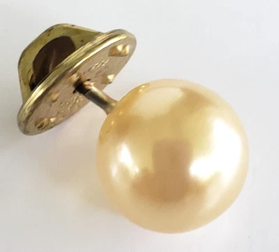 Vintage Faux Pearl Lapel Tie Pin 1/2" Gold Tone Metal - Image 1 of 4