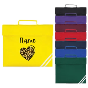 Personalised Heart Book Bag Name Custom Kids Leopard Print Reading School Bag - Picture 1 of 9