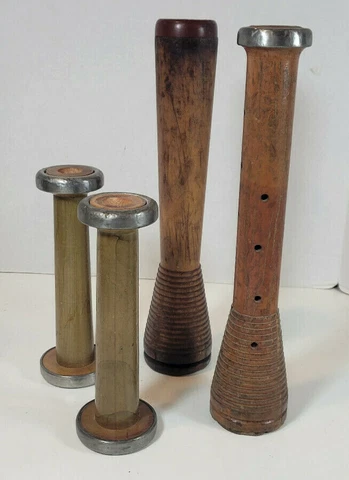 Antique Vintage Wooden Thread Spools Bobbins Primitives Lot of Four Cover