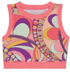 Guess Girl Allover Print Sport Top Gel Glitter Logo Orange Rose Circle Sz 10 $32 - Picture 1 of 8