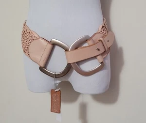 Linea Pelle Woven Leather Belt Tan Boho Metal Buckle Wide Braided Size S - Picture 1 of 6