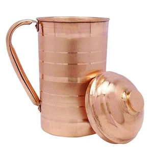 100% Pure Copper Water Jug Pitcher Serveware For Ayurveda Health Benefits 2Liter - Picture 1 of 44