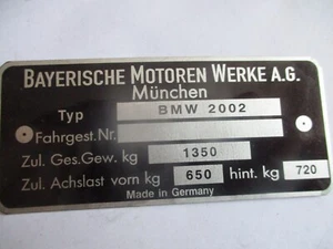 Typenschild BMW 2002 1350 kg Schild plate ID tag S85 s94 - Bild 1 von 1