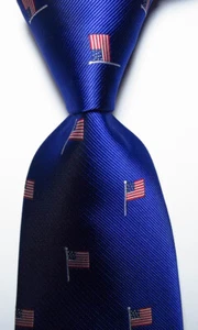 New Classic National Flag Style Blue JACQUARD WOVEN Silk Men's Tie Necktie - Picture 1 of 2