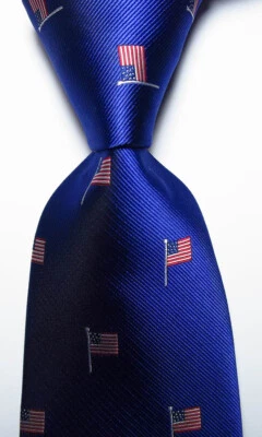 New Classic National Flag Style Blue JACQUARD WOVEN Silk Men's Tie Necktie - Image 1 of 2