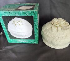 White Bisque Ceramic Trinket Box with Flowers
