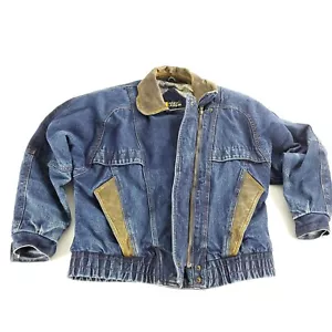 Jeansjacke Vintage blau Retro Andy Johns Lederbesatz wattierter Mantel, Gr. S klein - Bild 1 von 6