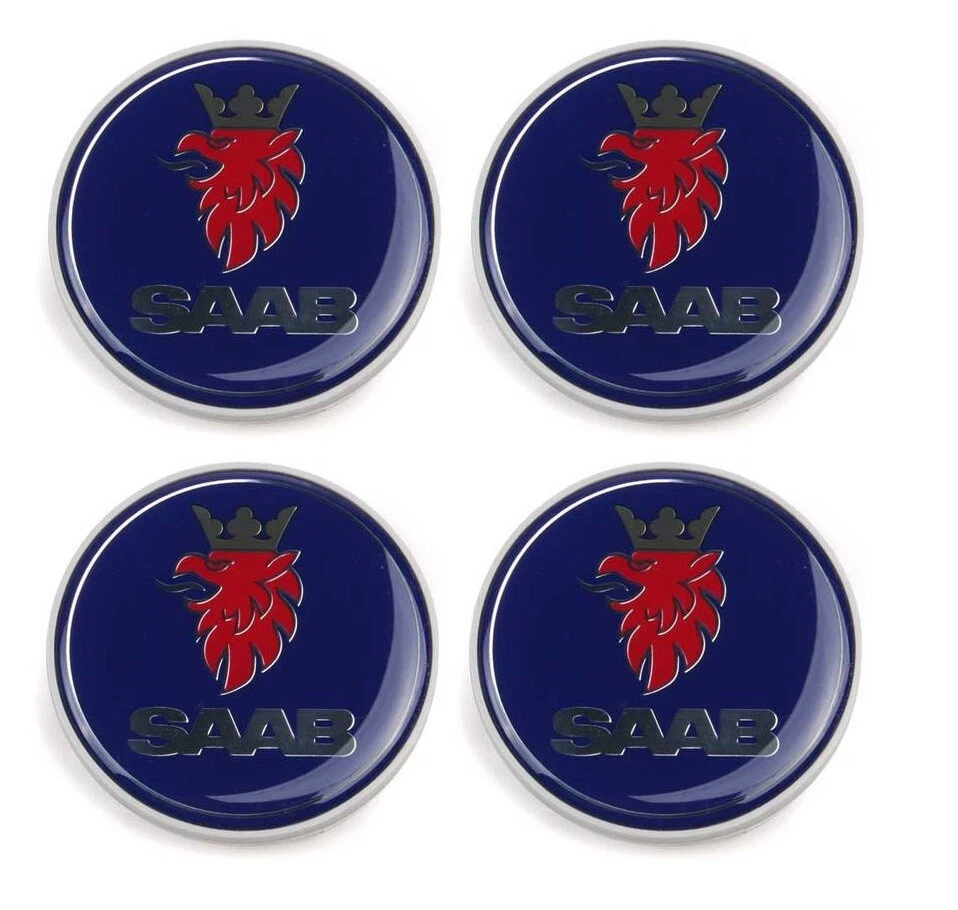 Genuine Set of 4 Center Hub Caps for Alloy Wheel with Grey Edge For SAAB 9-3 9-5 - Image 1 of 1