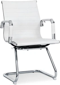 PU Leather Office Guest Chair for Waiting Room, Mid Back Chairs with Sled Base a - Picture 1 of 7