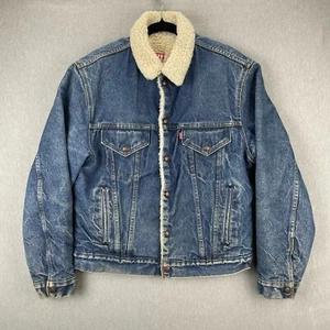 VTG 80s LEVIS Denim Trucker Jacket 42R Sherpa Lined USA 71608-0216 Distressed - Picture 1 of 17