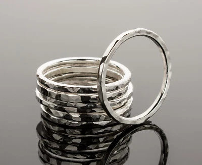 Stacking Ring .925 Sterling Silver Hammered Texture Handcrafted Ring Single Ring - Image 1 of 4