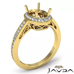 Oval Semi Mount Filigree Halo Pave Diamond Engagement Ring 18k Yellow Gold 0.5Ct - Picture 1 of 6