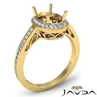 Oval Semi Mount Filigree Halo Pave Diamond Engagement Ring 18k Yellow Gold 0.5Ct - Image 1 of 4