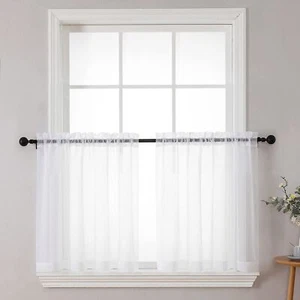 Sheer Curtains Natural 24 Inch Length Rod Pocket Voile Drapes For Living Room - Picture 1 of 8