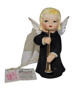 Vtg Irice Angel Figurine Vase Sachet Black Gown Blonde Holding Horn 4.75" Japan - Picture 1 of 7