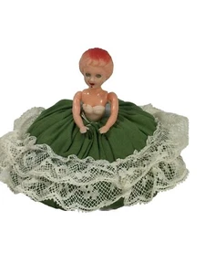 Vintage Half Doll Pin Cushion Plastic Girl Handmade Lace and Cloth Body - Picture 1 of 8