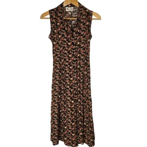 Vestido Midi Vintage Floral Botón Cuello Frontal Multicolor Corsé Espalda Boho Años 90 - Imagen 1 de 10
