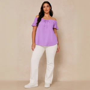 ROCKTHOSECURVES WOMENS Smocked Shoulder Short Sleeve Blouse - Picture 1 of 8