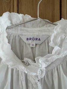 BRORA White Organic Cotton Long Sleeved Embroidered Blouse -10 - Picture 1 of 6
