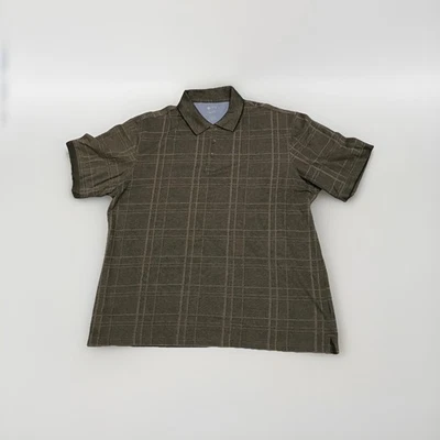 Haggar Polo Shirt Men's Size XXL Brown Short Sleeve 1/4 Button Up Collared Plaid - Image 1 of 4