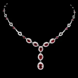 925 Sterling Silver Necklace Oval Ruby 6x4mm Natural Gemstone Jewelry 17inches - Picture 1 of 13