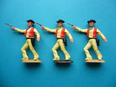 Timpo 3 gelbe Cowboys gelb und die Westen in rot - Pistolengürtel schwarz - - Image 1 of 4