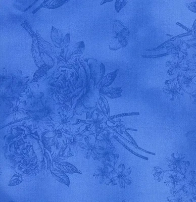 Tree of Life PERIWINKLE FLORAL TONAL Dark Blue Toile Fabric By the FQ - 1/4 YD - Image 1 of 4