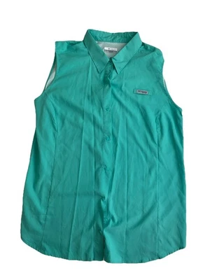 Columbia Sportswear Women's PFG Sleeveless Shirt 2X Turquoise Snap Antimicrobial - Image 1 of 4