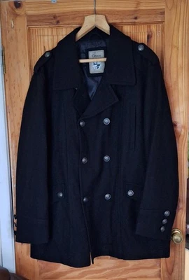 PAUL COSTELLOE * BLACK WOOL BLEND CLASSIC PEACOAT DOUBLE BREASTED OVERCOAT * 3XL - Image 1 of 4