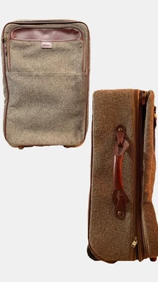 Hartmann Tweed Upright Suitcase 22” Vintage Luggage Brown Leather Trim - Image 1 of 4