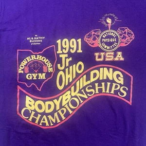 Vintage 1991 Junior Ohio Bodybuilding Championships Kraftpaket Fitnessstudio Männer M USA T-Shirt - Bild 1 von 7