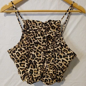 H&M Halter Top Size Medium Leopard Cheetah Print Ruched Front Elastic Back - Picture 1 of 3