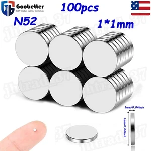 100pcs 1 × 1mm Strong Neodymium Rare Earth Disc Magnets N52 Round Magnet Fridge - Picture 1 of 12