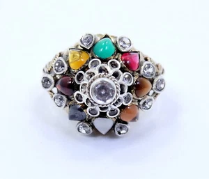 Vintage Old Princess style Mother's Tower 14k Yellow Gold Quartz Gemstones Ring - Picture 1 of 10
