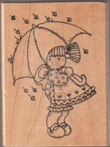 Imagine That K-037 Little Girl Umbrella Rain 3 in. x 4 in.  Rubber Stamp Used - Picture 1 of 3