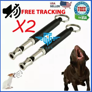 2pc Dog Training WHISTLE UltraSonic Obedience Stop Barking Pet Sound Pitch Black - Picture 1 of 12