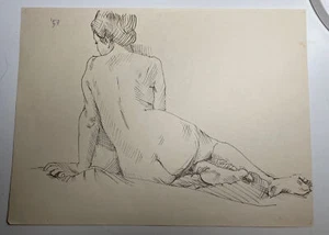 PETER SAMUELSON COLLECTION EARLY RARE ART WORK SKETCH OF A NUDE LADY DATED 1959 - Bild 1 von 3