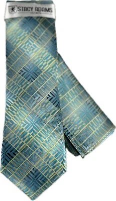 Stacy Adams Men's Tie Hanky Turquoise Cream Charcoal Gray Microfiber 3.25" Wide - Image 1 of 4