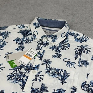 Penguin Shirt Men's Small Blue White Graphic Print Button Up Short Sleeve - Picture 1 of 10