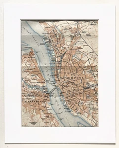 LIVERPOOL & BIRKENHEAD 1926 ANTIQUE CITY PLAN Colour Map - Mounted For Framing - Picture 1 of 1