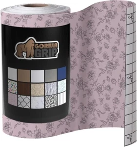 Gorilla Grip Drawer Liner Heavy-Duty Adhesive Vinyl 19.7 in x 10 ft Pink Floral - Picture 1 of 10