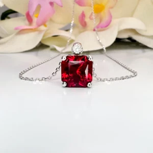 6 Ct Radiant-Cut Lab-Created Ruby Solitaire Necklaces & Pendants 10K White Gold - Picture 1 of 3